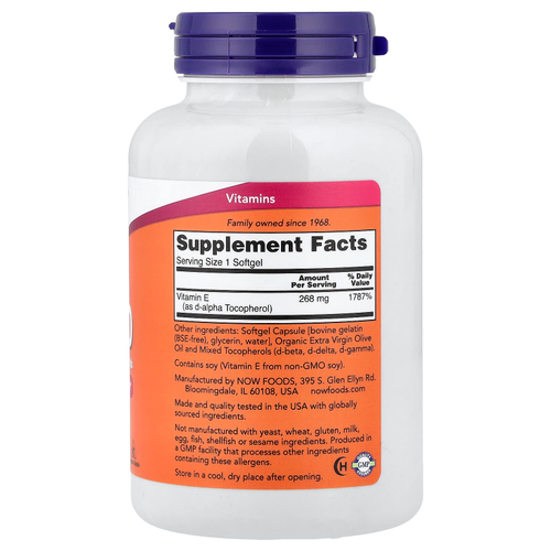 NOW Foods, витамин E-400 со смешанными токоферолами, 268 мг (400 МЕ), 250 капсул