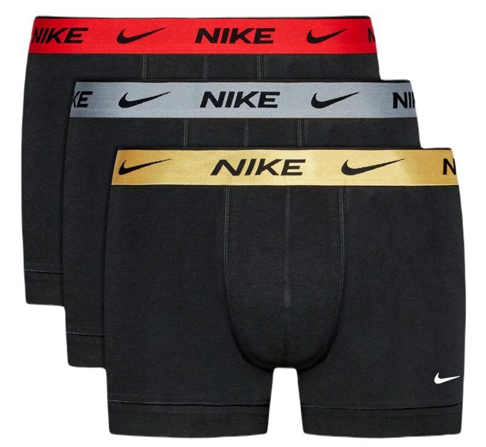 Мужские боксеры спортивные Nike Everyday Cotton Stretch Trunk 3P - black/gold/uni red/cl grey