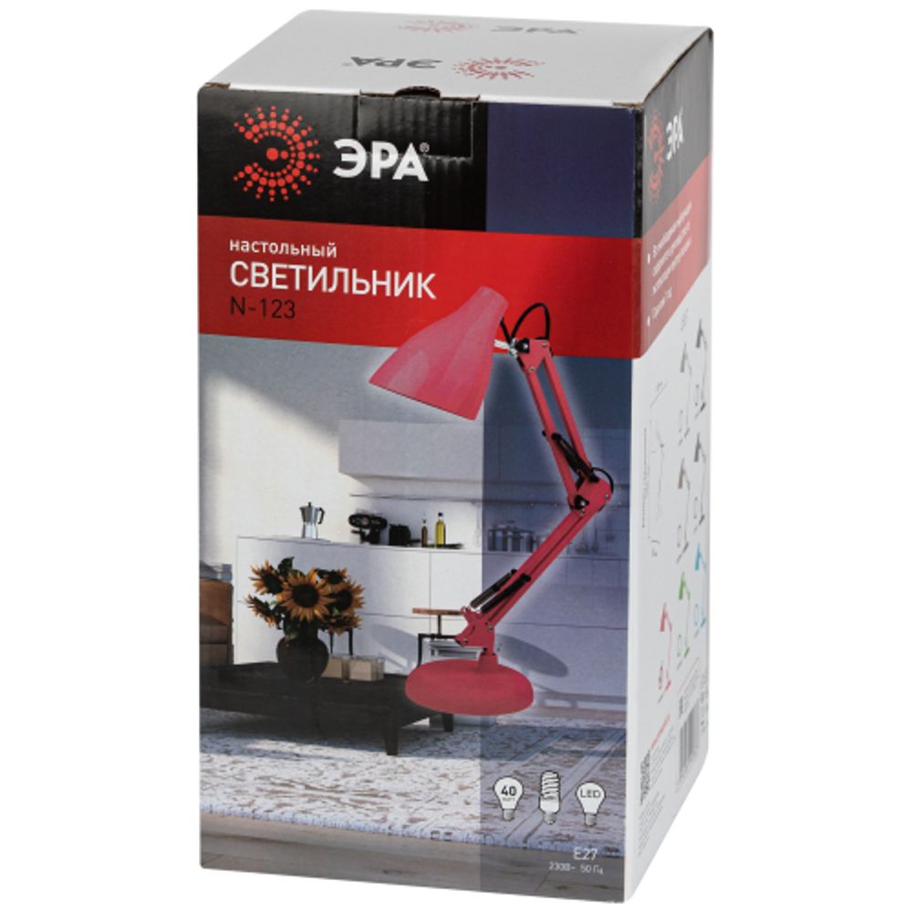 Настольный светильник ЭРА N-123-E27-40W-P Е27 с основанием розовый | Настольные светильники под лампу