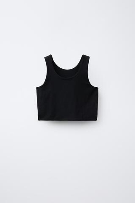 ZARA УКОРОЧЕННЫЙ ТОП С НАДПИСЬЮ, ЧЕРНЫЙ