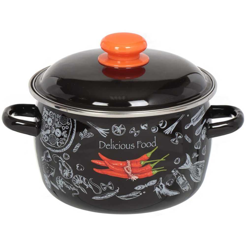 Кастрюля сталь, эмал, 3 л, с крыш, крышка сталь, Appetite, Chilli, 1МС181Р, чер, индукц