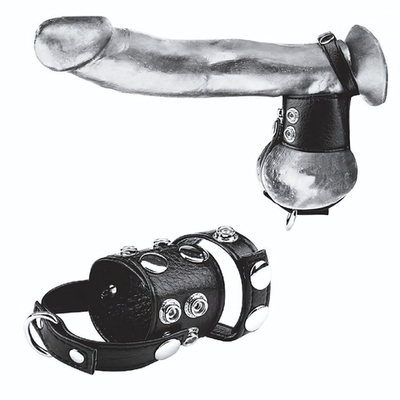Утяжка на пенис и мошонку Cock Ring With 1.5 Ball Stretcher And Optional Weight Ring (Цвет: черный)
