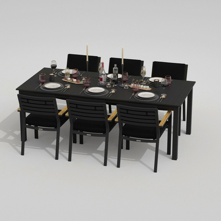 Обеденная группа Ideal Patio ДОЛЛА БОНТА каркас карбон, стол алюминий 220, ткань черная