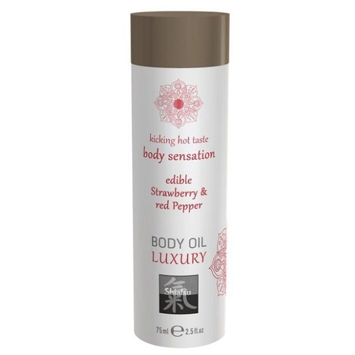 Съедобное массажное масло с ароматом клубники и красного перца Shiatsu Luxury Body Oil 75мл
