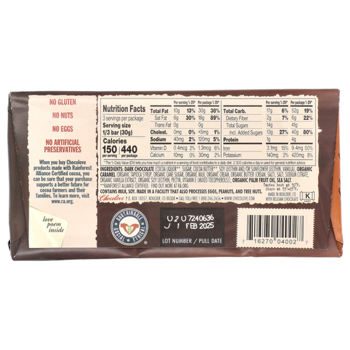 Chocolove, Соленая карамель с шоколадной начинкой в темном шоколаде, 55% какао, 90 г (3,2 унции)