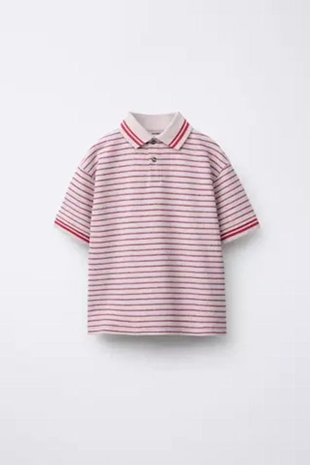 ZARA ПОЛО В ПОЛОСКУ В СТИЛЕ РУСТИК, РОЗОВЫЙ