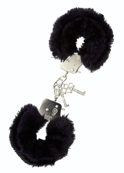 Металлические наручники с чёрной меховой опушкой (Цвет: черный)