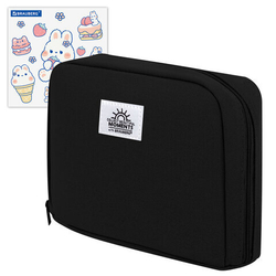 Пенал-органайзер BRAUBERG, 1 отделение, наклейки, молния вокруг, канвас, 22х15х6 см, черный, 273596