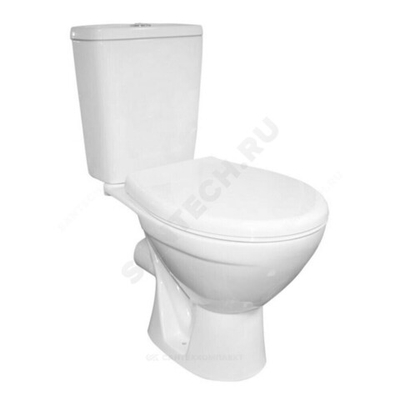 Унитаз-компакт горизонтальный выпуск нижний подвод 2/реж с сиденьем полипропилен белый Соло Rosa (Кировская керамика)