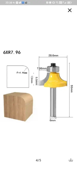 Фреза кромочная (калевочная) с нижним подшипником R 7,96 мм, хвостовик 6 мм.