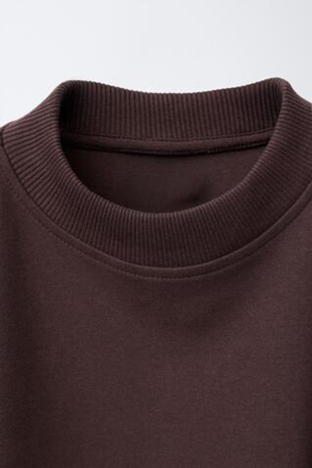 ZARA КОМПЛЕКТ ИЗ ТОЛСТОВКИ И БРЮК WIDE LEG ИЗ ТКАНИ ИНТЕРЛОК, КОРИЧНЕВЫЙ