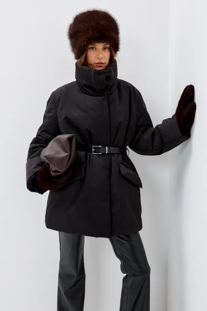 Куртка зимняя на поясе Фрости черного цвета