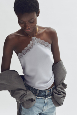 H&M - Stella McCartney Топ с кружевной отделкой и воротником-халтером, пыльно-голубой
