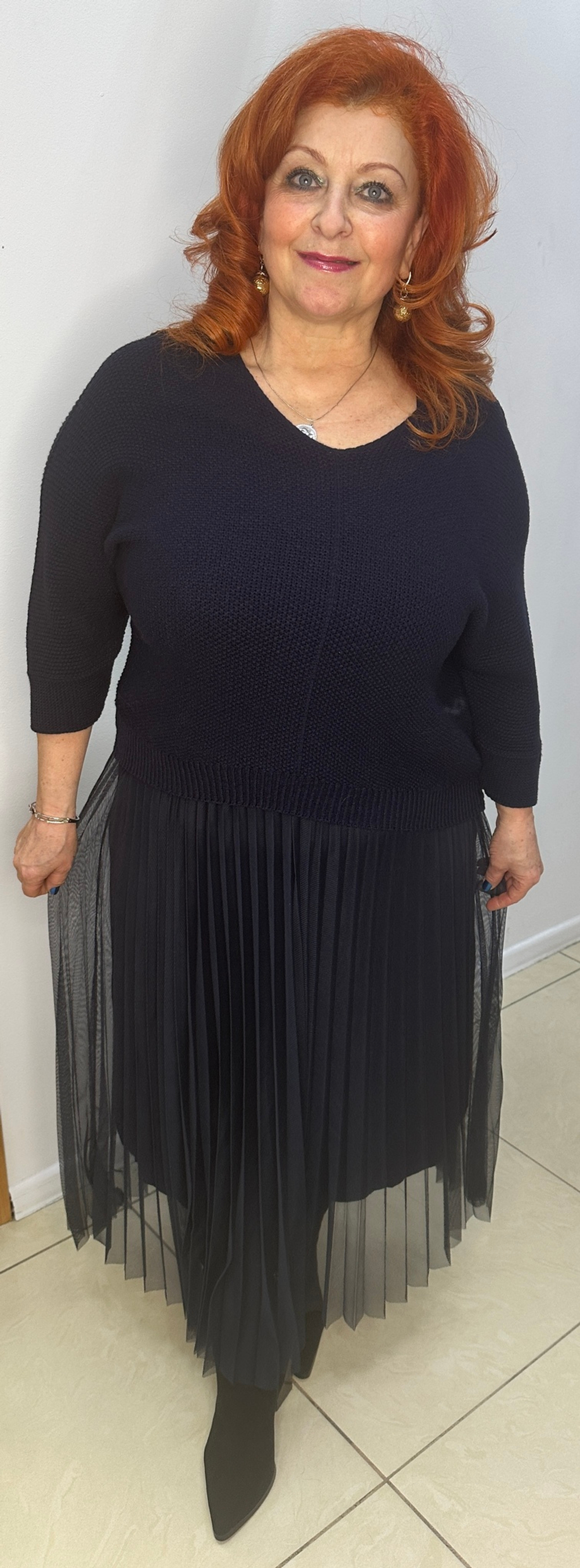 Двойное итальянское платье с джемпером-сеткой