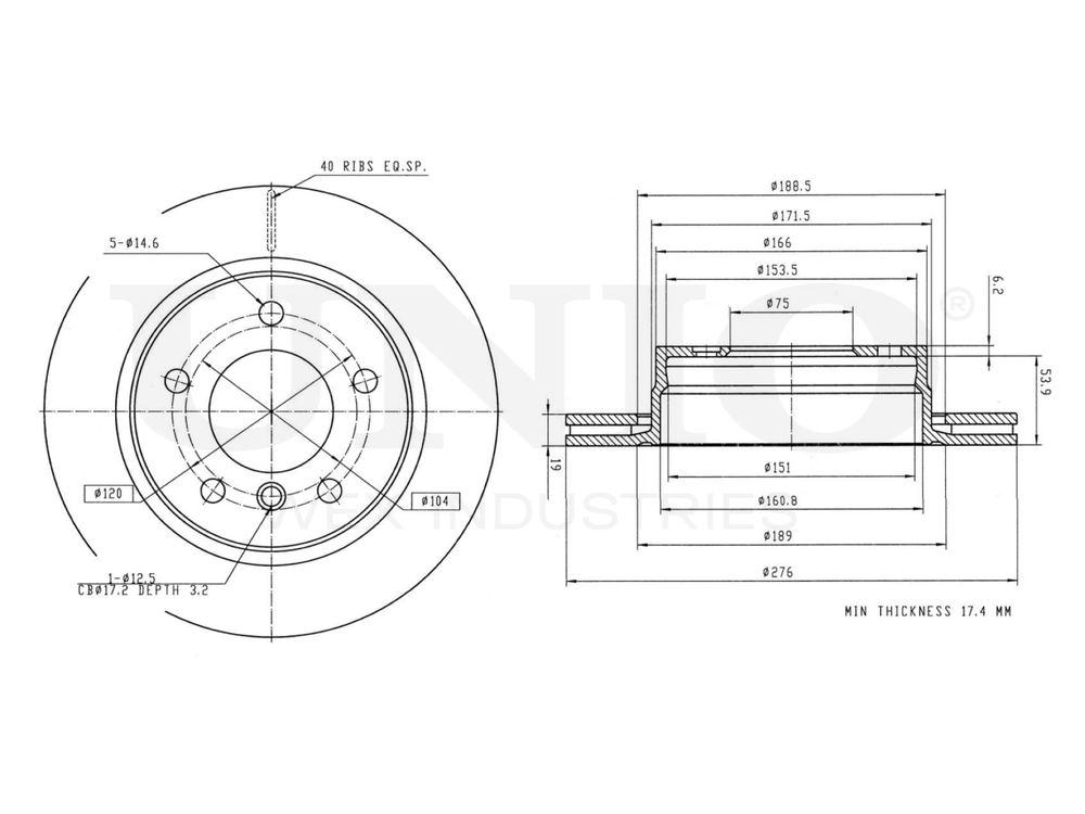 Диск тормозной задний UNIO BRD-20395