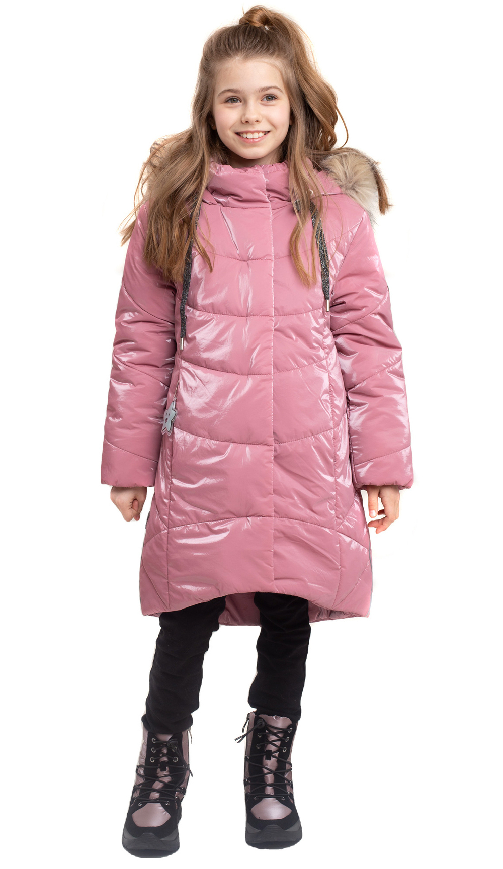 Пальто зимнее для  девочки "Лея" розовое