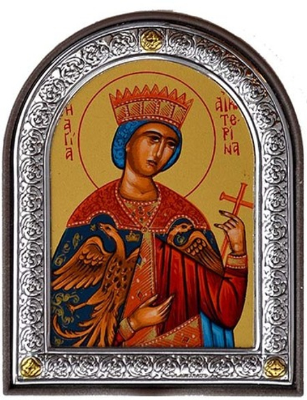 Екатерина Александрийская Святая Великомученица. Икона в серебряной раме.