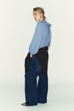 ZARA БЛУЗА В КЛЕТКУ ВИШИ С ВОЛАНАМИ, СИНИЙ/БЕЛЫЙ