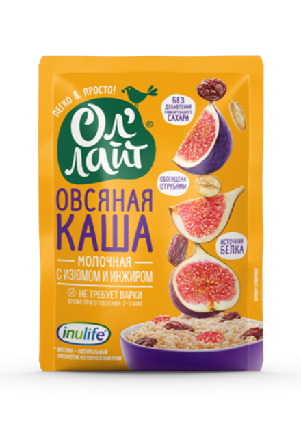 Овсяная молочная каша быстрого приготовления «С изюмом и инжиром», 40 г (0,34 б)