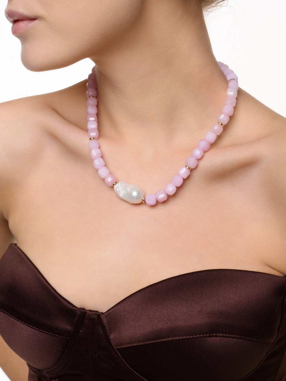 Колье "Pearl caramel pink" Gold