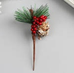 Декор новогодний «Рябинка с шишкой» 8.5 см