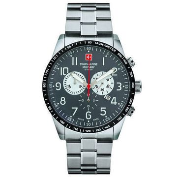 С браслетом Мужские наручные часы с серебряным браслетом Swiss Alpine Military 7082.9138 chrono 45mm 10ATM