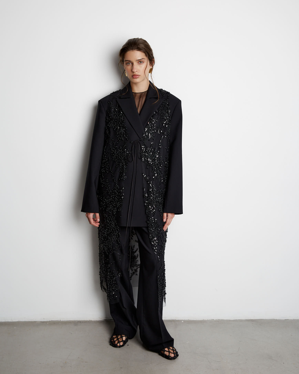 Жакет с дополнительными петлями из шерсти черный