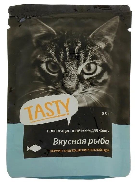 Влажный корм Tasty для кошек, рыба в желе, пауч, 85 г