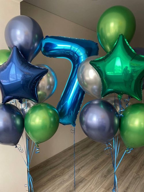 Большая цифра с шарами хром и звездами