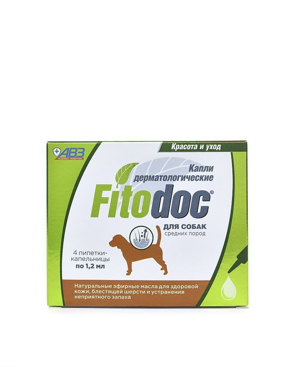 Капли дерматологические для кожи и шерсти АВЗ FitoDoc для собак средних пород 4шт по1,2мл