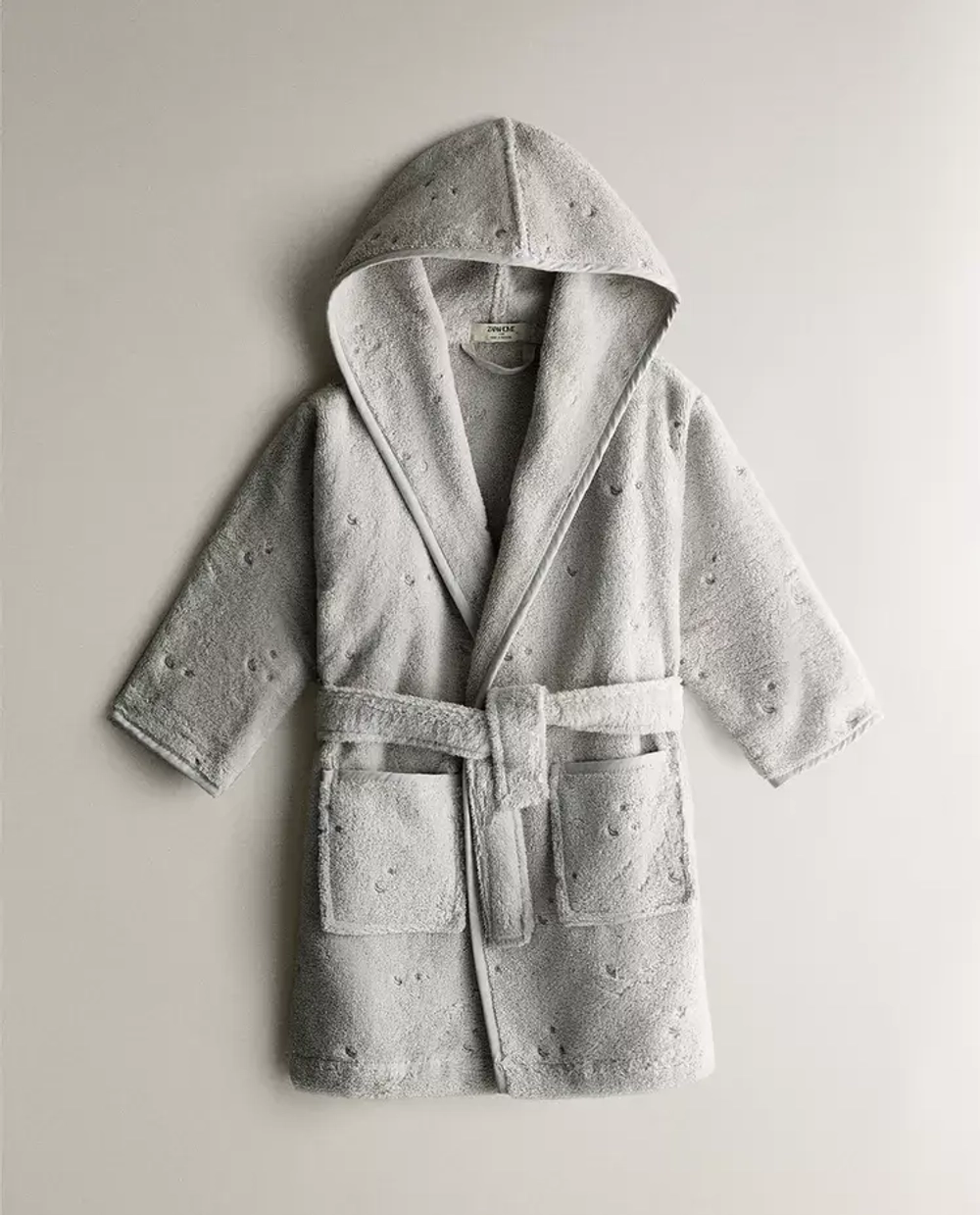 ZARA HOME ДЕТСКИЙ ХАЛАТ СО ЗВЕЗДАМИ И СЕРДЕЧКАМИ, СЕРЫЙ