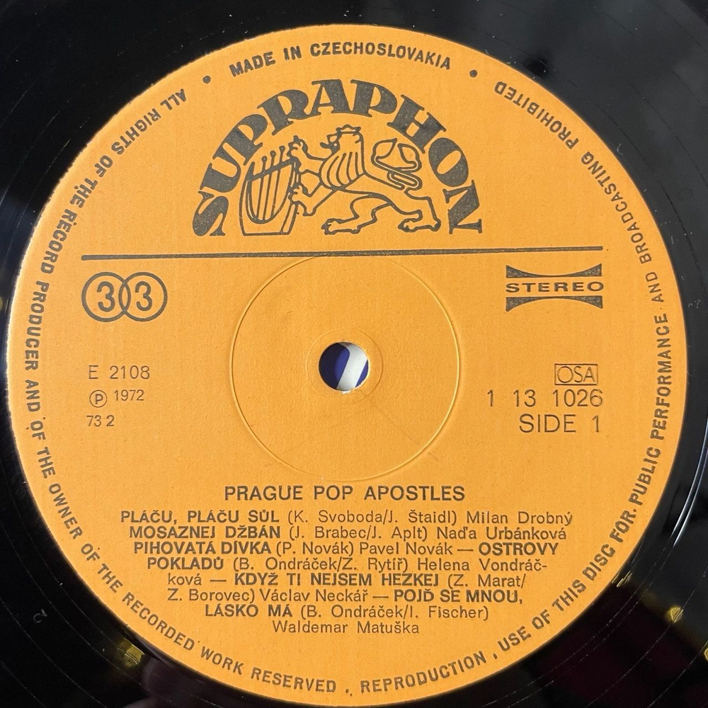 Винтажная виниловая пластинка LP Сборник Чешской Эстрады Prague Pop Apostles (Чехословакия 1973)