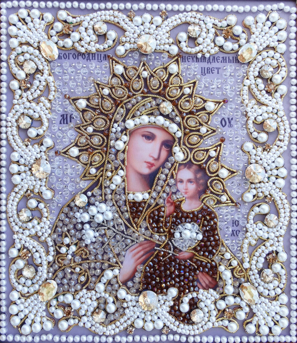 ЖС-11-ЗШ Набор для вышивания хрустальными камнями Богородица Неувядаемый цвет (шампань)