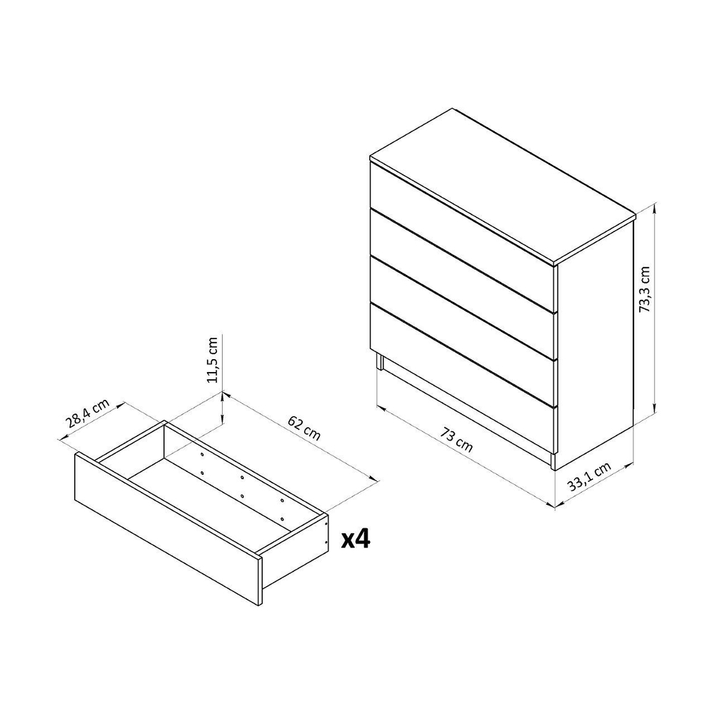 Dipriz Комод для одежды Марм 73х33х73 см c 4 ящиками, белый комод в скандинавском стиле