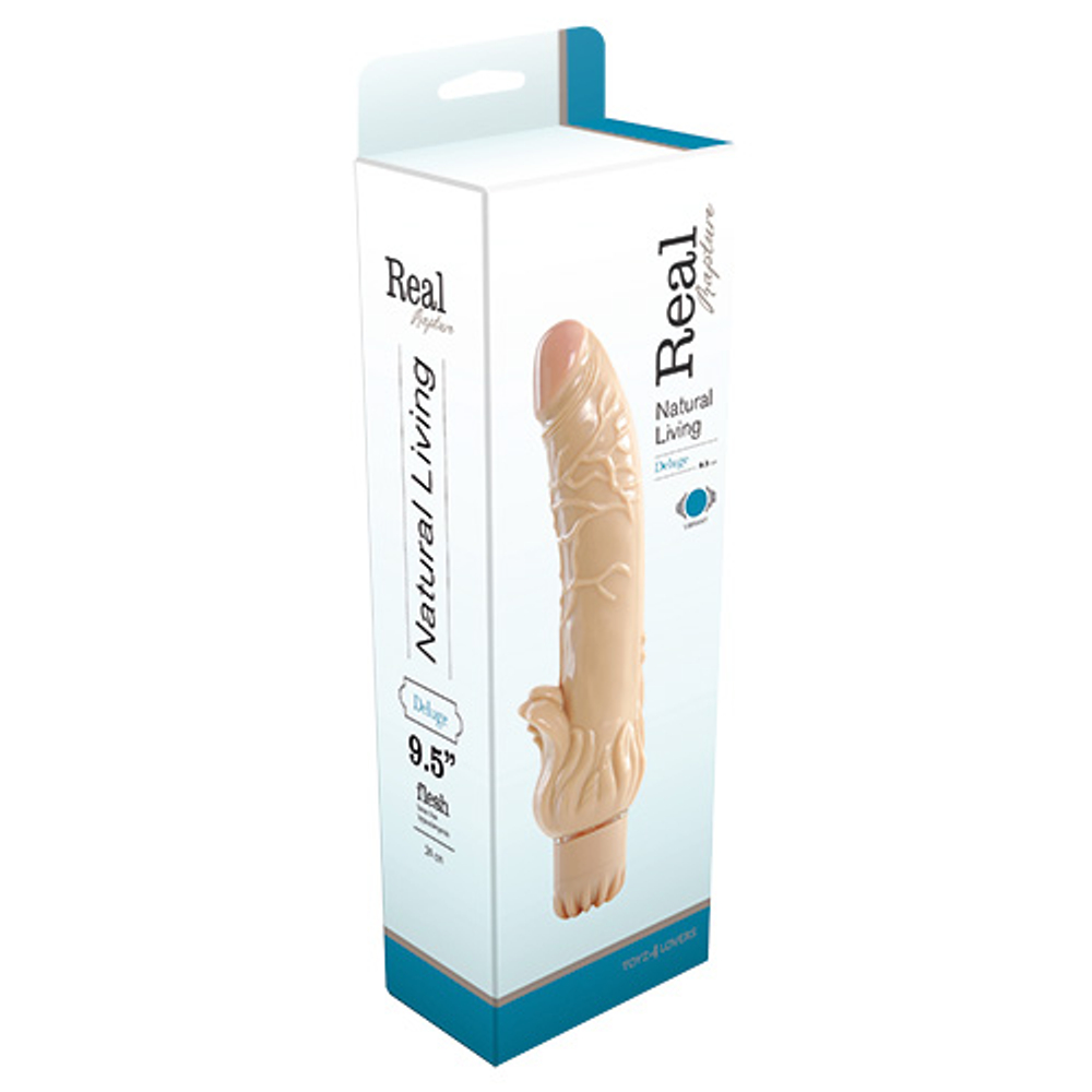 Телесный вибратор с клиторальными лепестками REALISTIC VIBRATOR REAL RAPTURE DELUGE - 24 см. (Цвет: телесный)