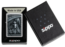 Зажигалка Zippo Grim Beauty, латунь, серебристая, матовая, 38x13x57 мм