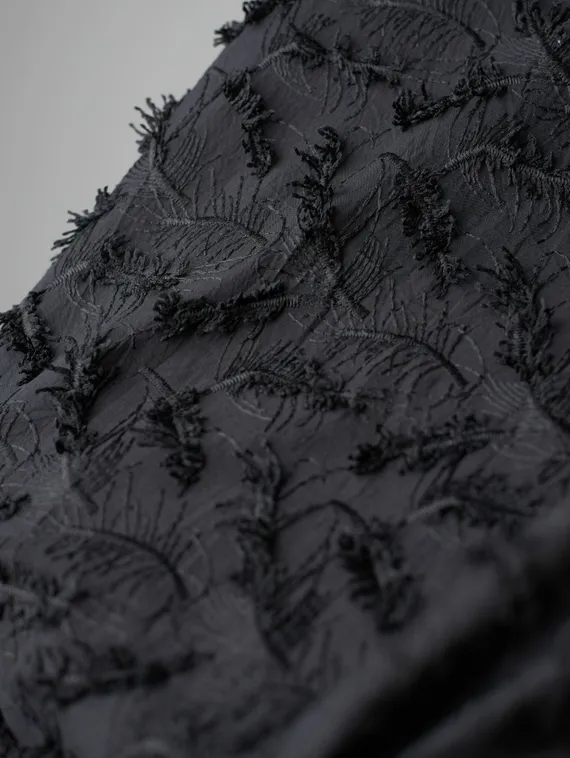 Ткань хлопок " вышивка перья" суперобъем, Китай, черный