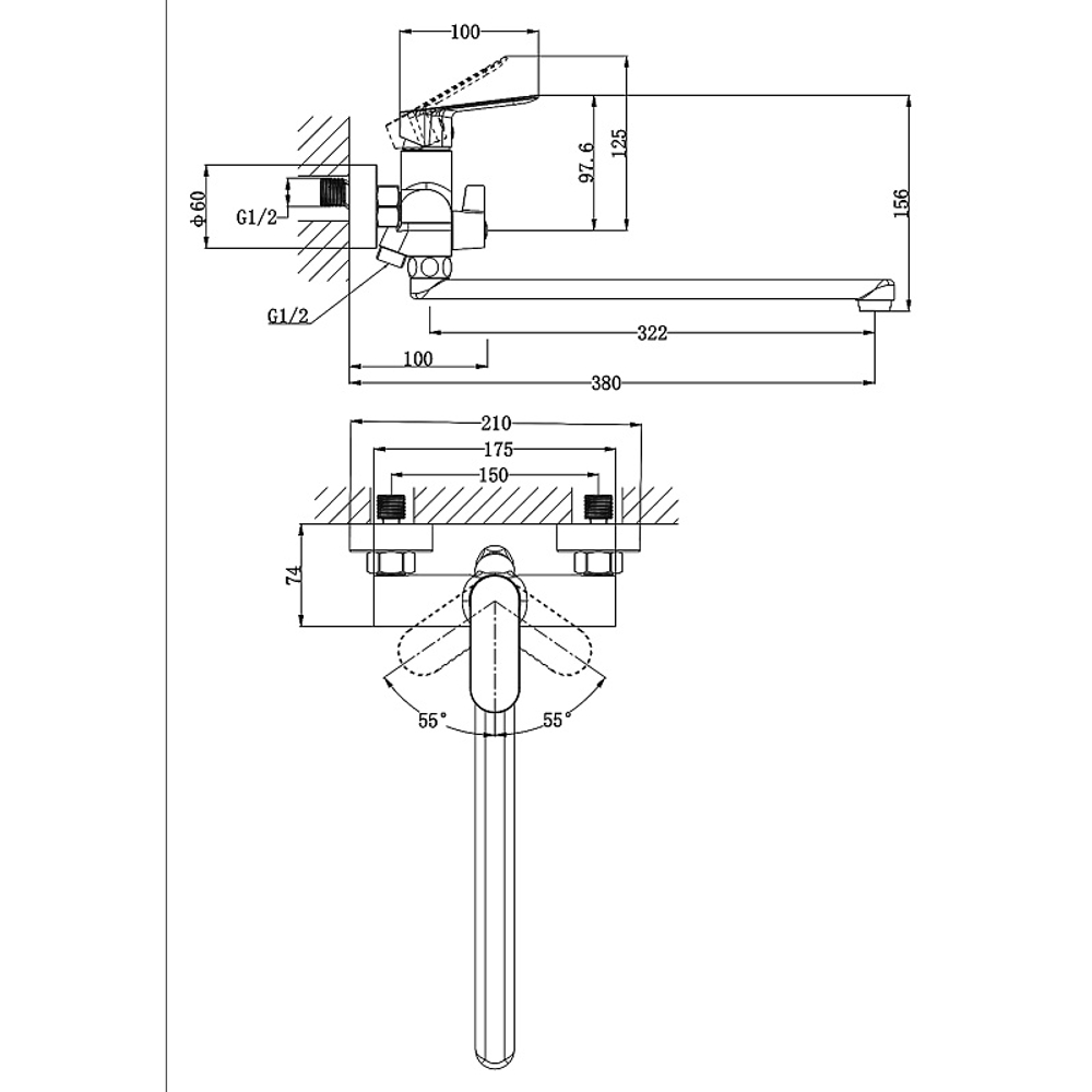 Смеситель для ванны Azario Alanti керамический картридж, длинный излив, с ручным душем, шланг 150 см, хром (AZ-K1732)