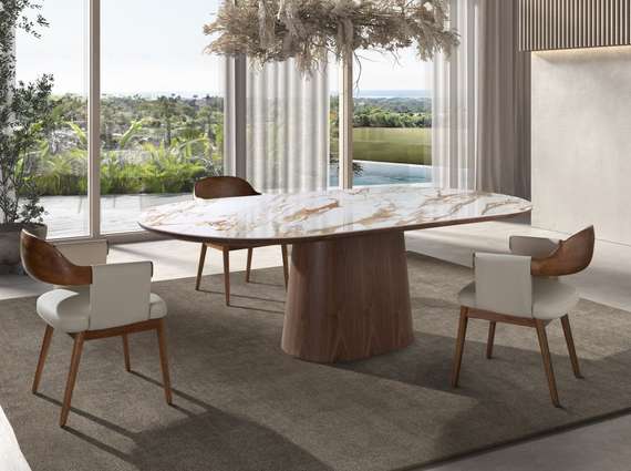 Обеденный стол 1173 из керамики в мраморной отделке и ореха