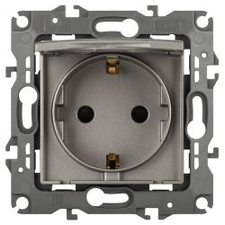 Розетка ЭРА Серия 12 12-2103-16 , 2P+E Schuko со шторками с крышкой, 16А-250В, титан