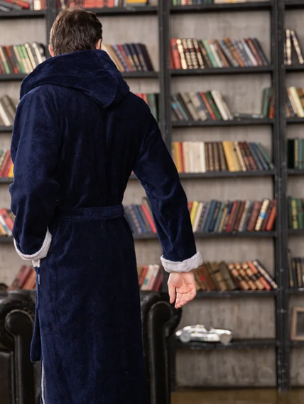 Халат мужской KING с капюшоном Синий "Polens"