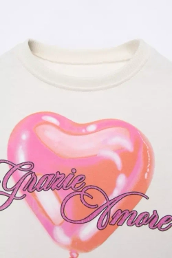 ZARA ФУТБОЛКА С ПРИНТОМ, ЭКРЮ