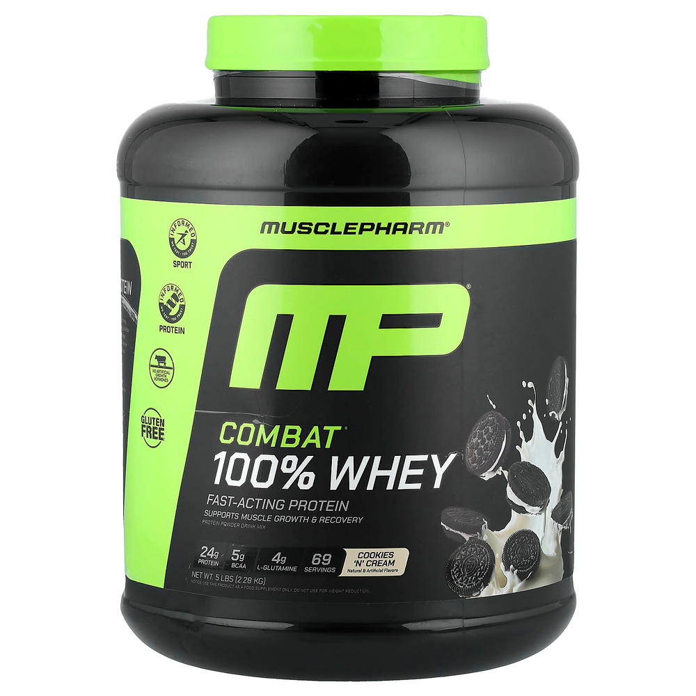 MusclePharm, Combat®, 100% сывороточный протеин в порошке, со вкусом печенья с кремом, 2,28 кг (5 фунтов)