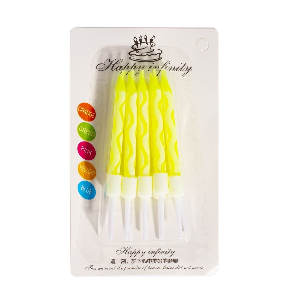 Набор свечей для торта Alingar, 7,5 см, 10 шт., с подставками. "Неон", желтый