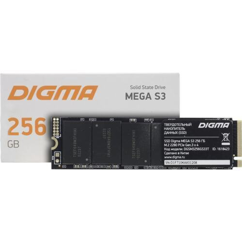 Накопитель SSD Digma 256Gb PCI-E x4 DGSM3256GS33T MEGA S3 M.2 2280