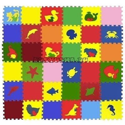 Коврик-пазл Экополимеры (36 плит 33x33x0,9см, ~4кв.м./уп) Ассорти+Животные