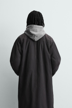 ZARA ПАЛЬТО ИЗ ДЕНИМА С ЭФФЕКТОМ ПОТЕРТОСТИ, ЧЕРНЫЙ