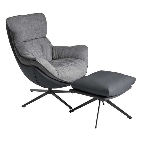 Кресло Hugo тёмно-серая экокожа, шенилл