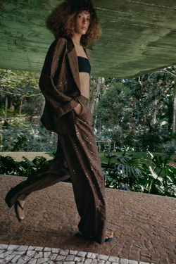 ZARA БРЮКИ С ПАЙЕТКАМИ СВОБОДНОГО КРОЯ, КОРИЧНЕВЫЙ