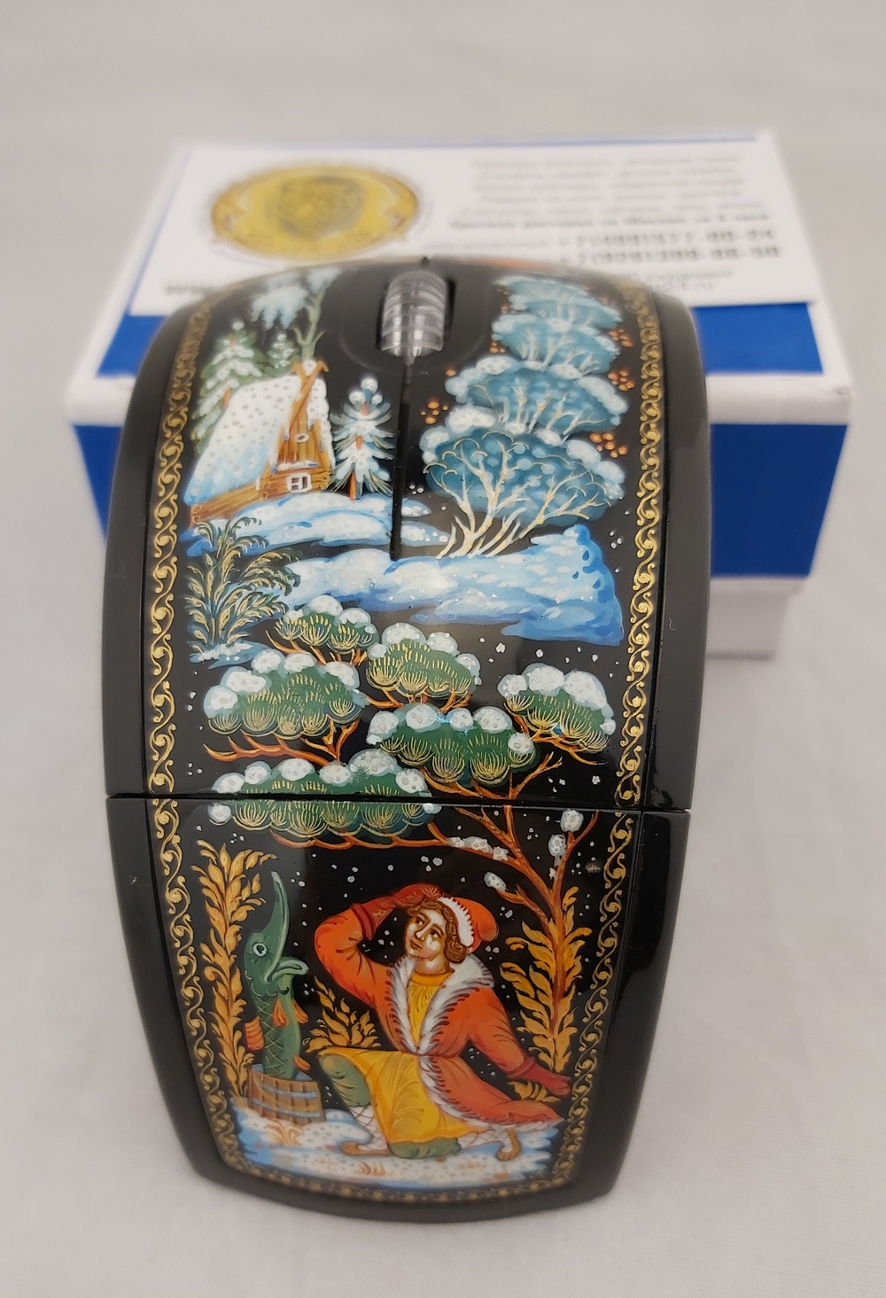 Мышь с ручной росписью беспроводная, складная "Емеля"